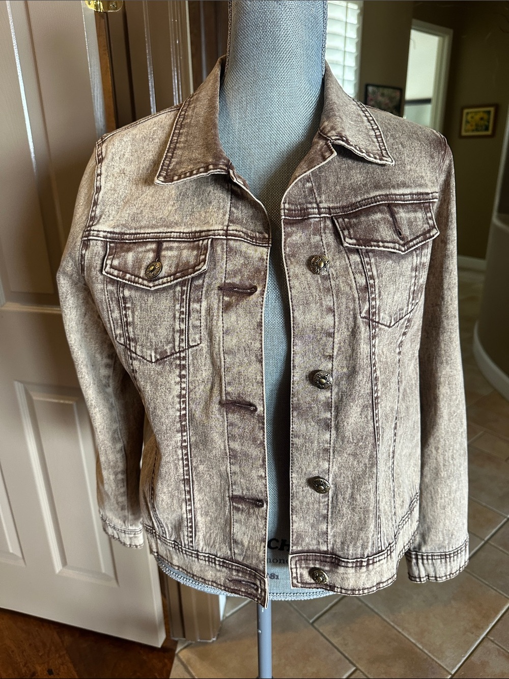 Neutral Washed Beige Jean Jacket - Classic Button-Front Denim Coat